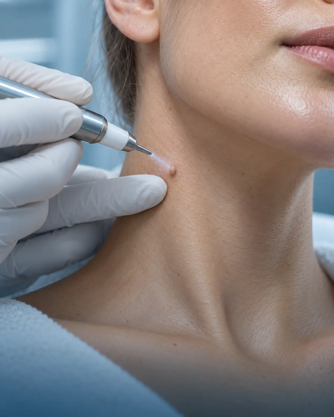 Precision cryotherapy treatment for a small skin imperfection